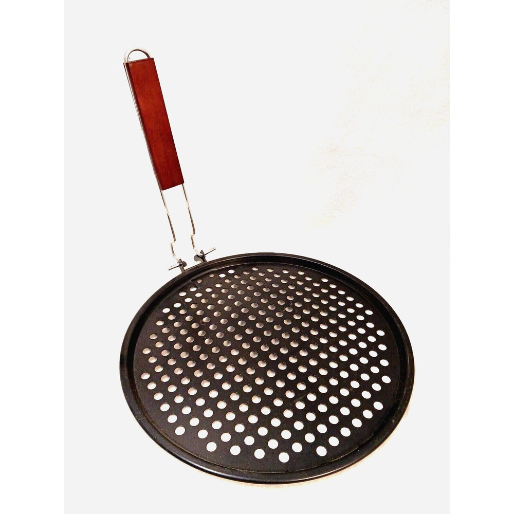 PIZZA OVEN Grill Pizza Pan 12" w Folding Wood Handle, Non-Stick, Air Vents NEW!!